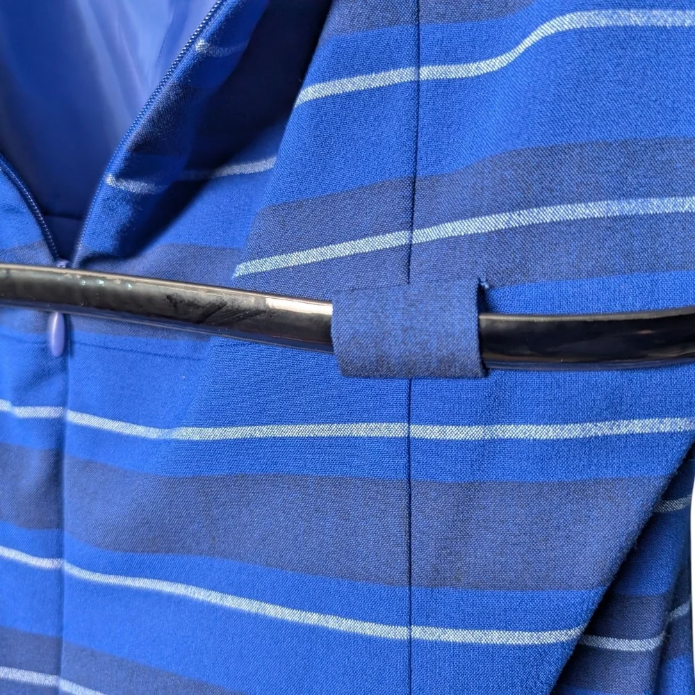 New Calvin Klein Blue White Striped Sleeveless Midi Dress Belt Business Class - Picture 8 of 11